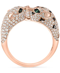 Effy Diamond (1-1/20 ct. t.w.) & Emerald (1/20 Double Panther Head Ring 14k Rose Gold