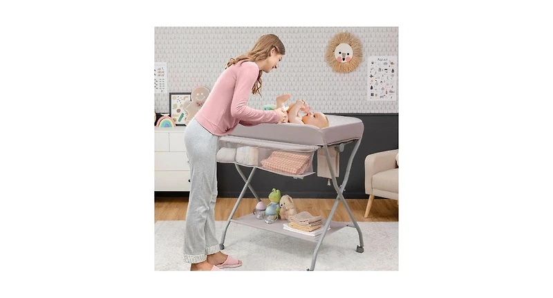 Baby Changing Table with Safety Belt and 4-side Defense