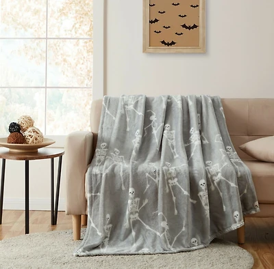 Kate Aurora Halloween Gray Dancing Skeletons Ultra Soft & Plush Oversized Accent Throw Blanket - 50" x 70"