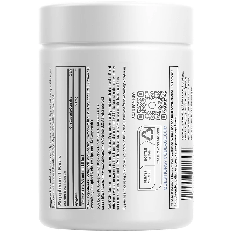 Codeage Liposomal Apigenin Supplement, 3-Month Supply, Daily Flavonoid Chamomile Extract, Liposomal Phospholipid Complex, Non-gmo Sunflower Oil, Phosp