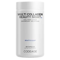 Multi Collagen Beauty Night Capsules - Magnesium, 5-htp, L-Theanine, Melatonin Supplement - 5 Types Collagen - Grass Fed Hydrolyzed Collagen Pills