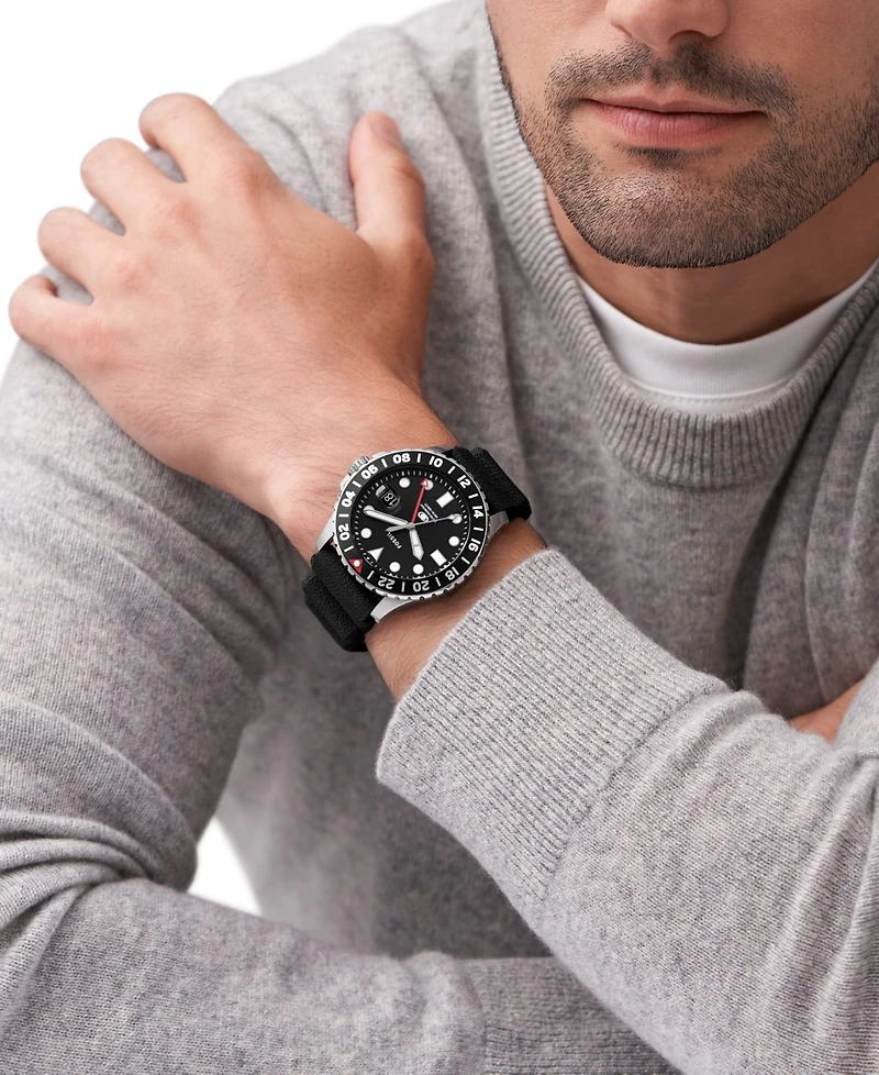 Fossil Men's Blue Gmt Black Silicone Watch 46mm