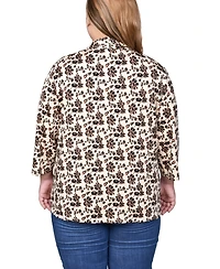 Ny Collection Plus Puff Print 3/4 Sleeve 2-Fer Top