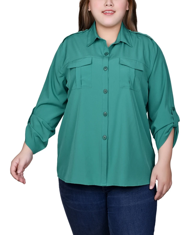 Ny Collection Plus 3/4 Sleeve Roll Tab Blouse