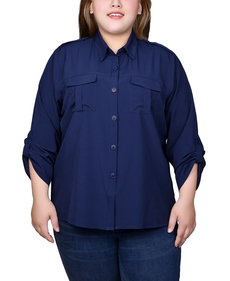Ny Collection Plus Size 3/4 Sleeve Roll Tab Blouse