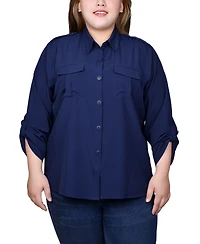 Ny Collection Plus Size 3/4 Sleeve Roll Tab Blouse