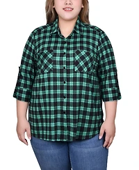 Ny Collection Plus Long Sleeve Button Front Tunic Top