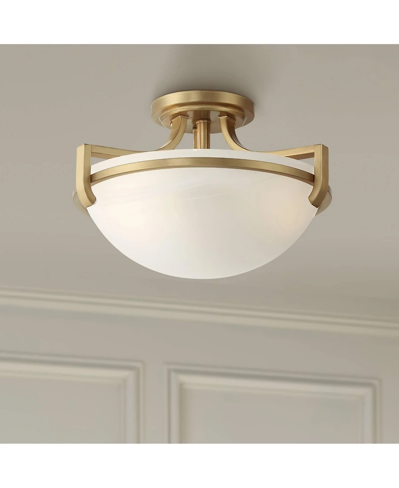 Regency Hill Mallot Modern Ceiling Light Semi Flush Mount Fixture 12 1/2" Wide Soft Gold 2-Light Marbleized Glass Bowl Shade for Bedroom Living R