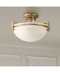 Regency Hill Mallot Modern Ceiling Light Semi Flush Mount Fixture 12 1/2" Wide Soft Gold 2-Light Marbleized Glass Bowl Shade for Bedroom Living R