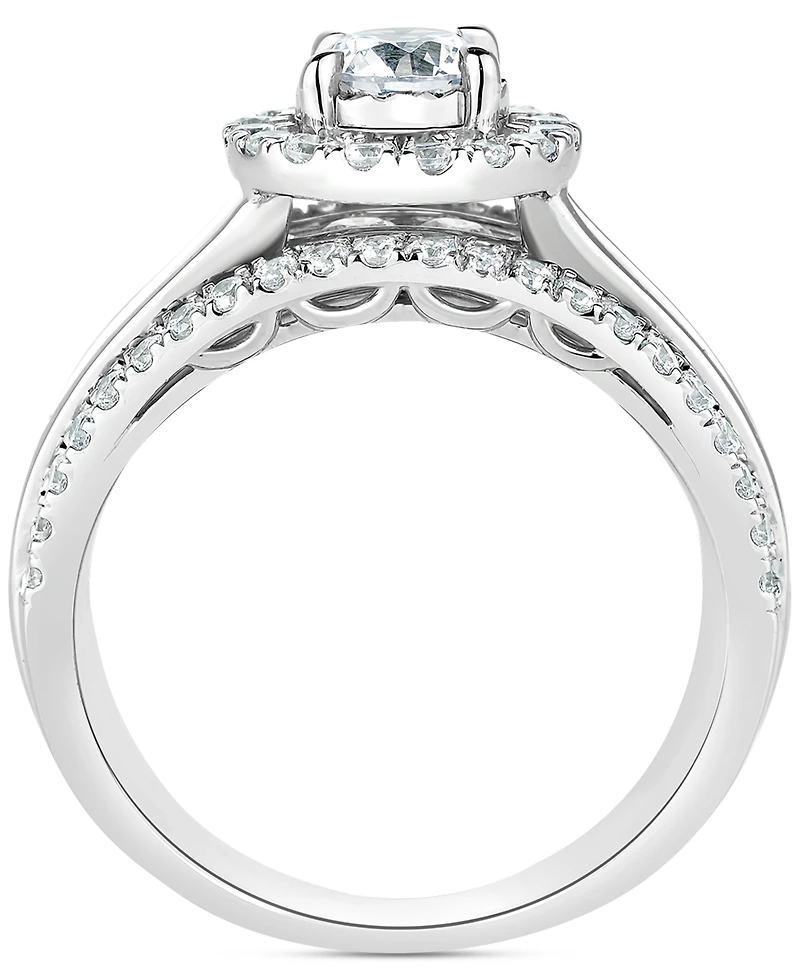 TruMiracle Diamond Halo Three Row Engagement Ring (2 ct. t.w.) in 14k White Gold