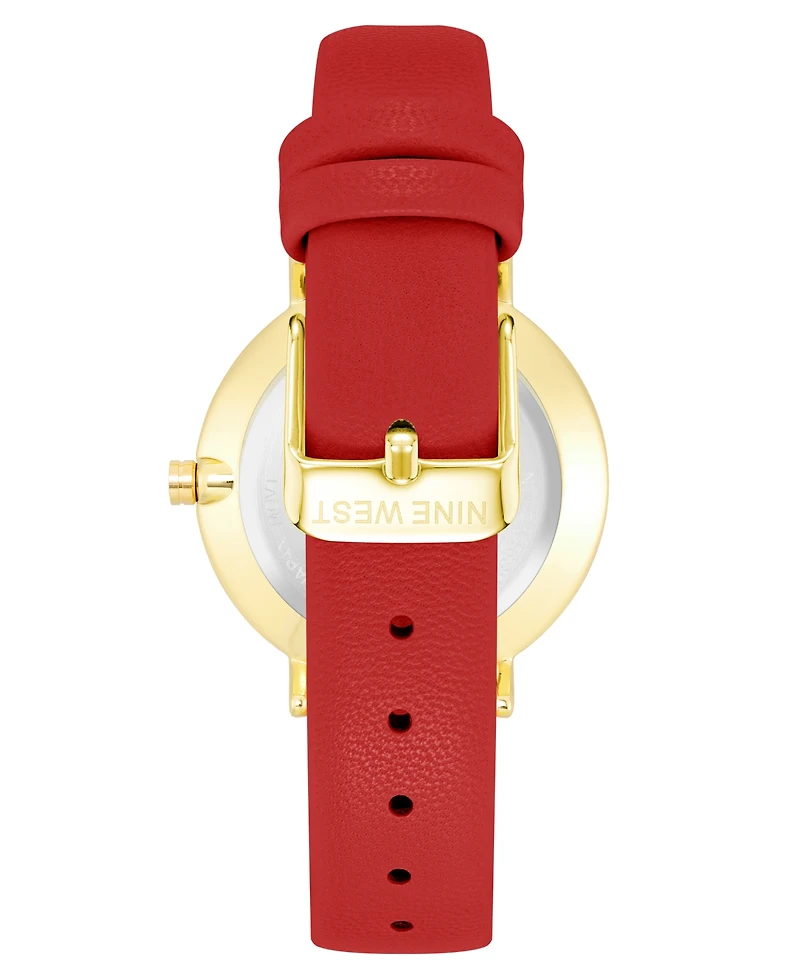 Nine West Women's Quartz Red Faux Leather Band Watch, 36mm