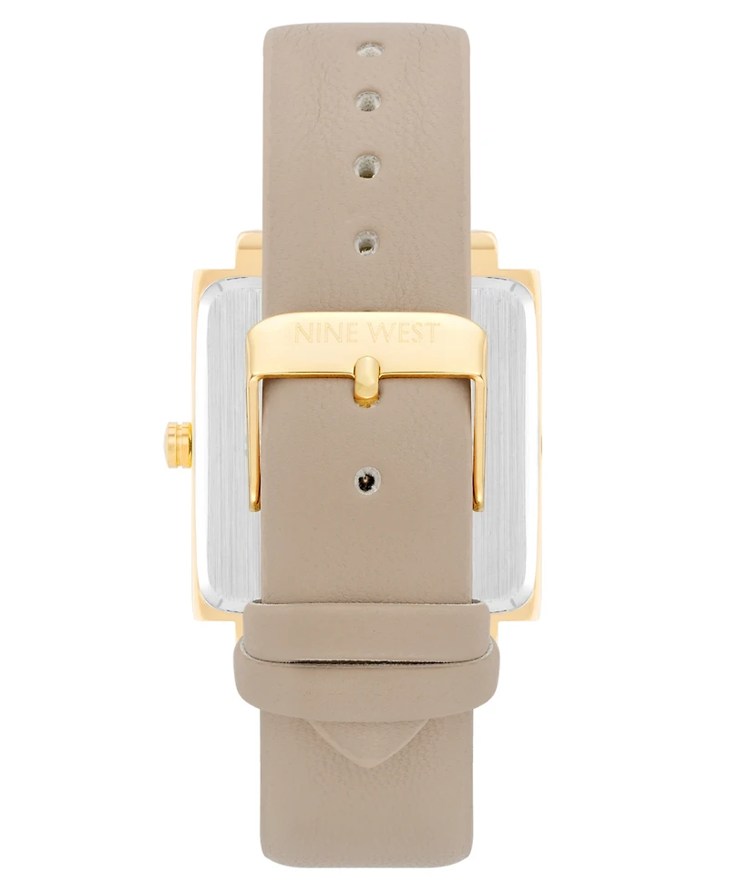 Nine West Women's Quartz Square Taupe Faux Leather Band Watch, 35mm