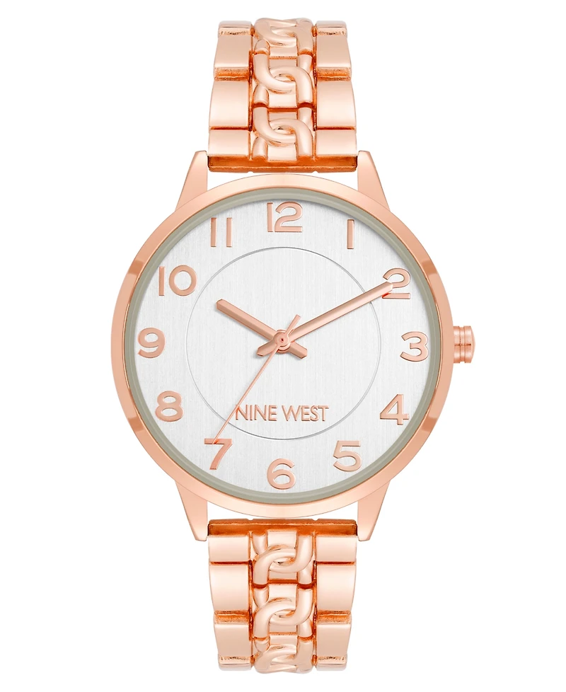 Nine West Women's Quartz Rose Gold-Tone Alloy Link with Chain Design Bracelet Watch, 36.5mm