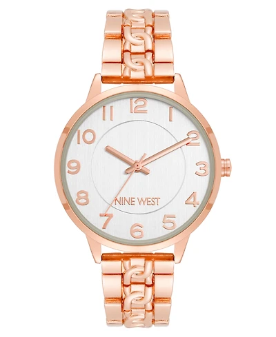 Nine West Women's Quartz Rose Gold-Tone Alloy Link with Chain Design Bracelet Watch, 36.5mm