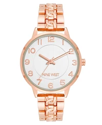 Nine West Women's Quartz Rose Gold-Tone Alloy Link with Chain Design Bracelet Watch, 36.5mm