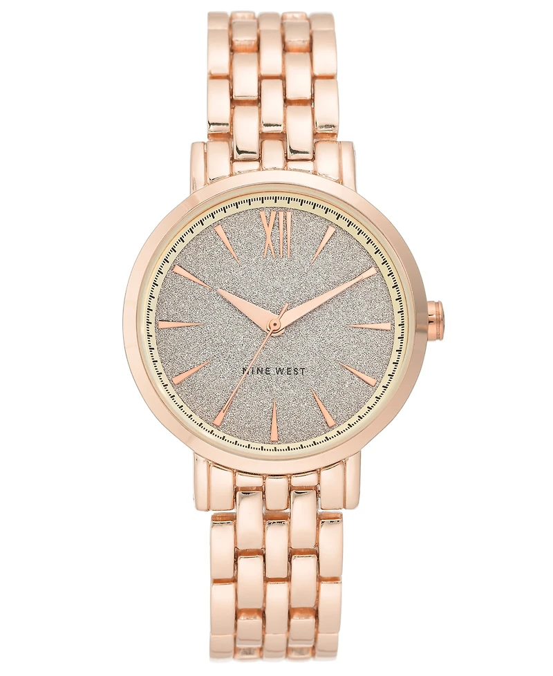 Nine West Women's Quartz Rose Gold-Tone Alloy Link Bracelet Watch, 36.5mm