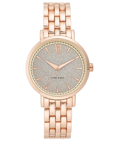Nine West Women's Quartz Rose Gold-Tone Alloy Link Bracelet Watch, 36.5mm