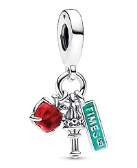 Pandora Sterling Silver Nyc Apple, Torch and Street Sign Triple Dangle Charm