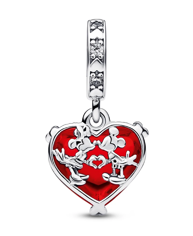 Pandora Cubic Zirconia Disney Mickey Minnie Mouse Kiss Red Murano Glass Dangle Charm