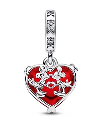 Pandora Cubic Zirconia Disney Mickey Minnie Mouse Kiss Red Murano Glass Dangle Charm