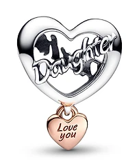 Pandora Sterling Silver Love You Heart Charm - Silver, Rose-Gold