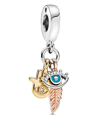 Pandora Cubic Zirconia Hamsa, All-seeing Eye Feather Spirituality Dangle Charm