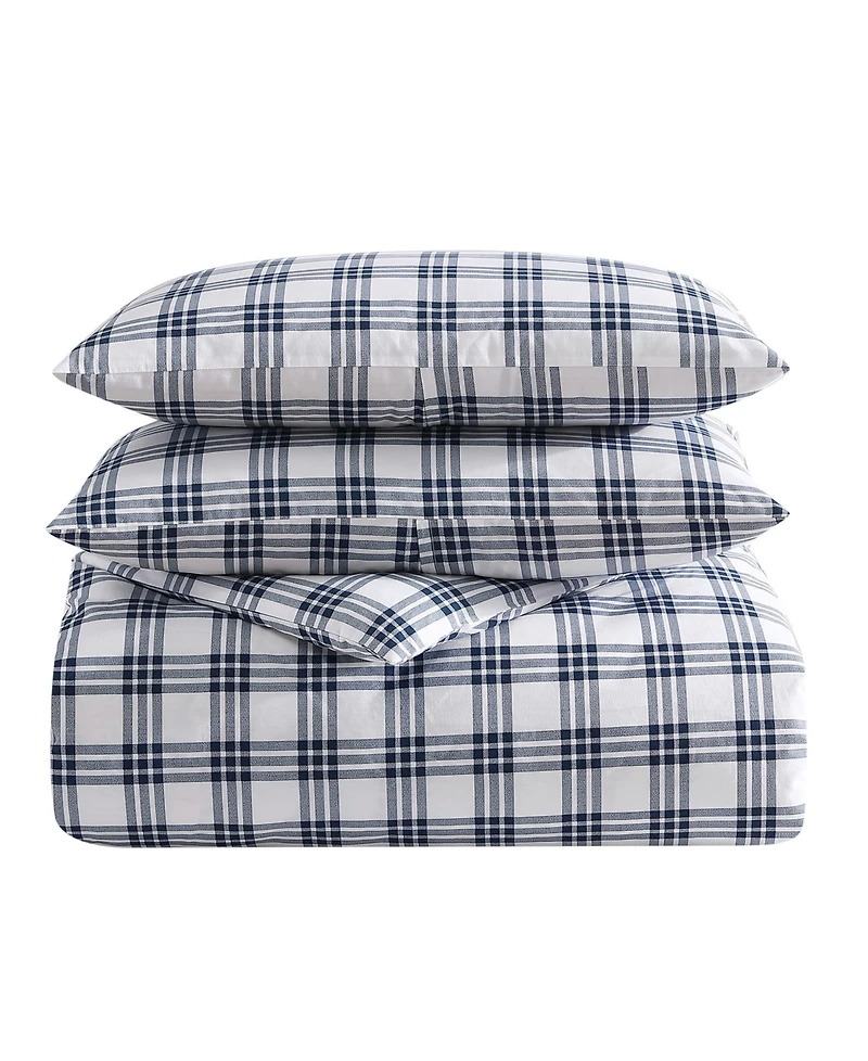 Eddie Bauer Basic Plaid Cotton Percale 3 Piece Duvet Cover Set, King