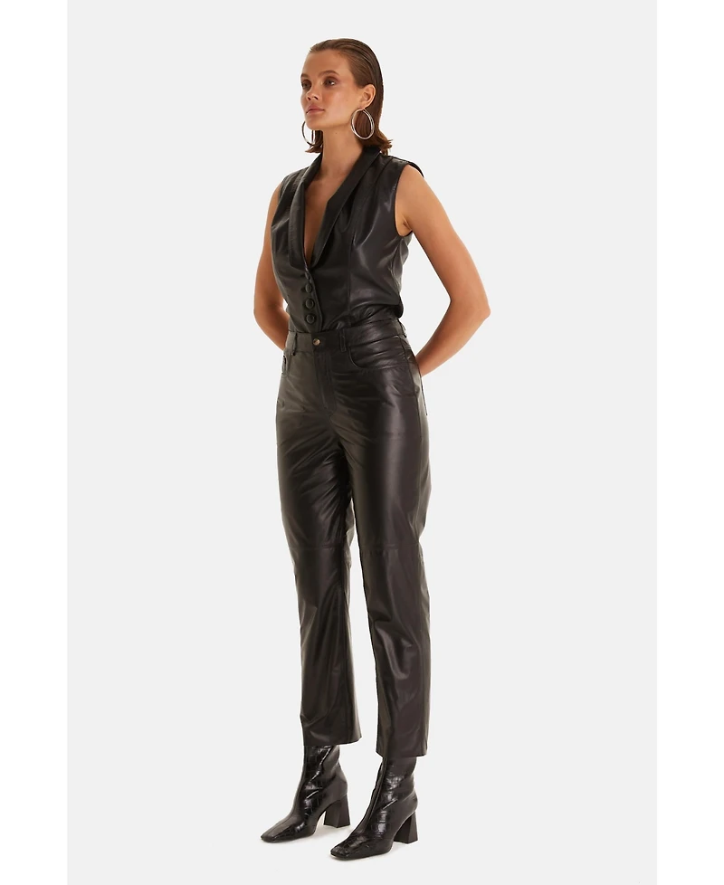 Furniq Uk Women's Leather Fashion Pants, Black