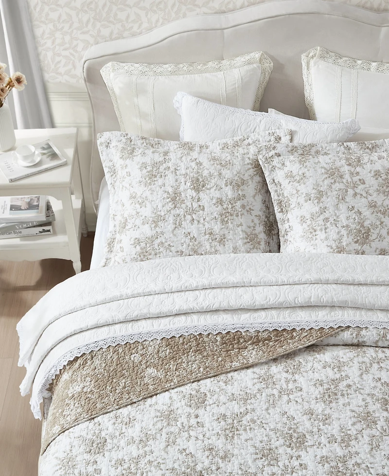 Laura Ashley Walled Garden Cotton Reversible 3-Piece Quilt Set, Full/Queen