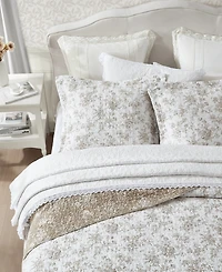 Laura Ashley Walled Garden Cotton Reversible 3-Piece Quilt Set, Full/Queen