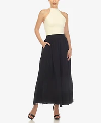 White Mark Women's Pleated Tiered Maxi Skirt