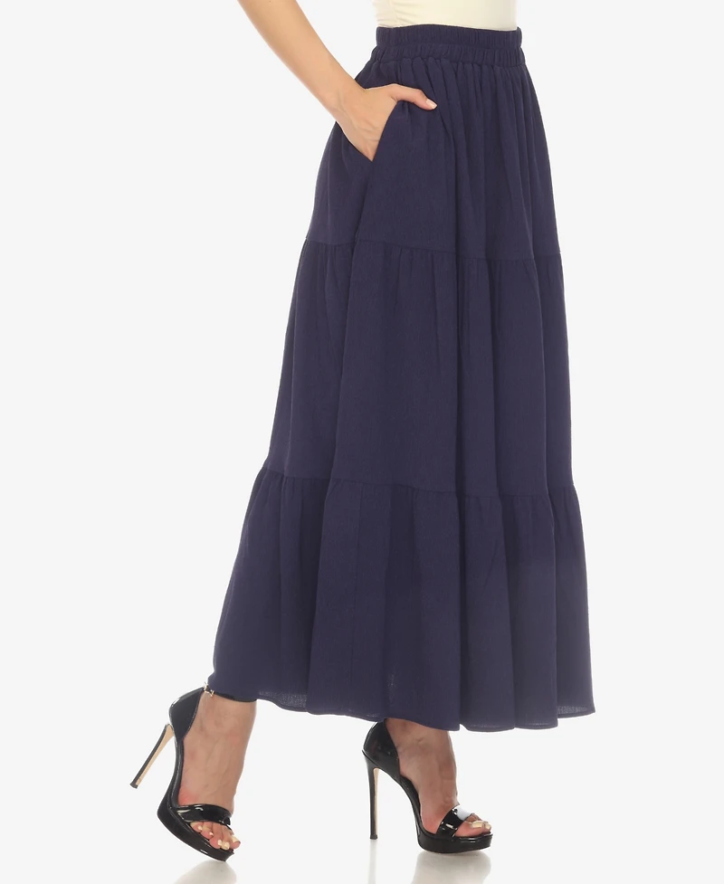 White Mark Women's Pleated Tiered Maxi Skirt