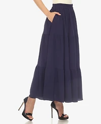 White Mark Women's Pleated Tiered Maxi Skirt