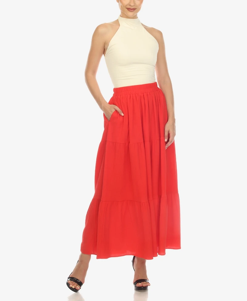 White Mark Women's Pleated Tiered Maxi Skirt