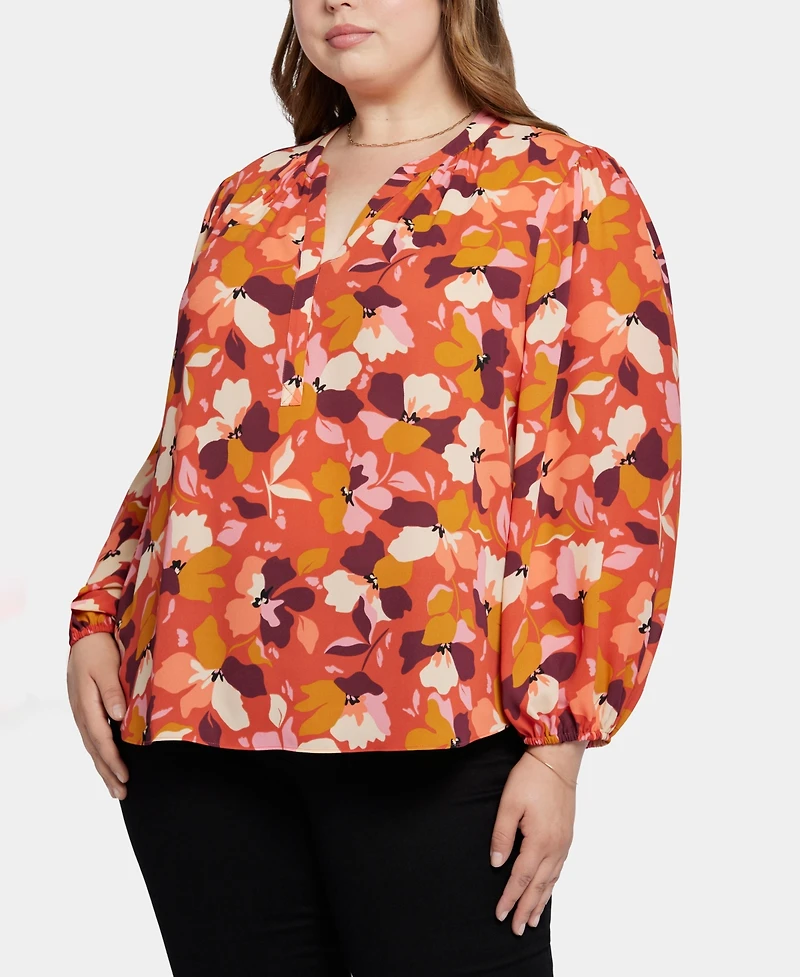 Nydj Plus Puff Sleeve Popover Top