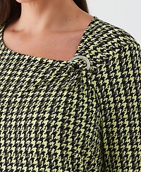 Ella Rafaella Plus Houndstooth Print Asymmetric Neck Long Sleeve Top