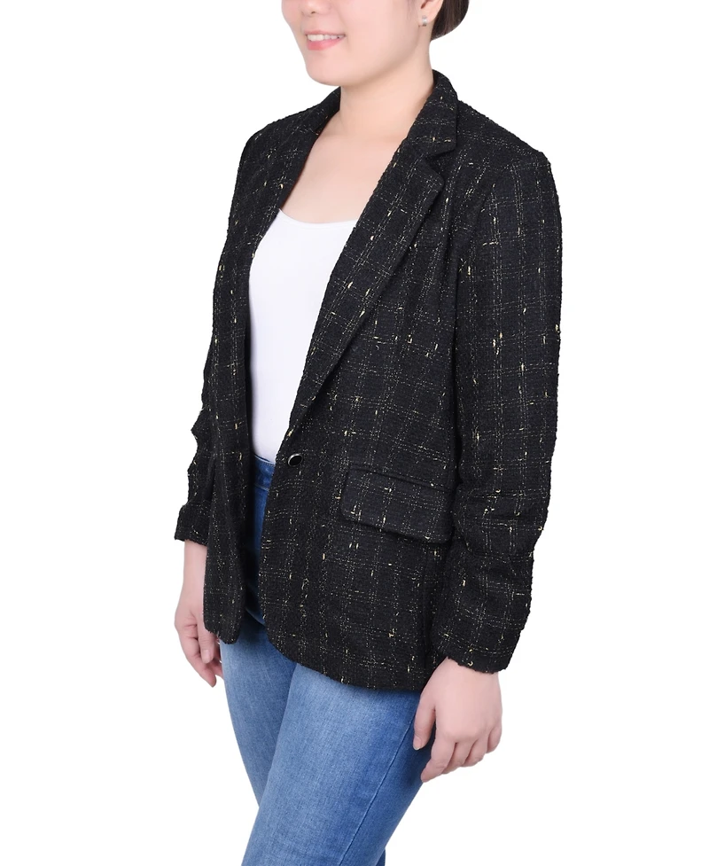 Ny Collection Petite Long Sleeve Single Button Tweed Blazer