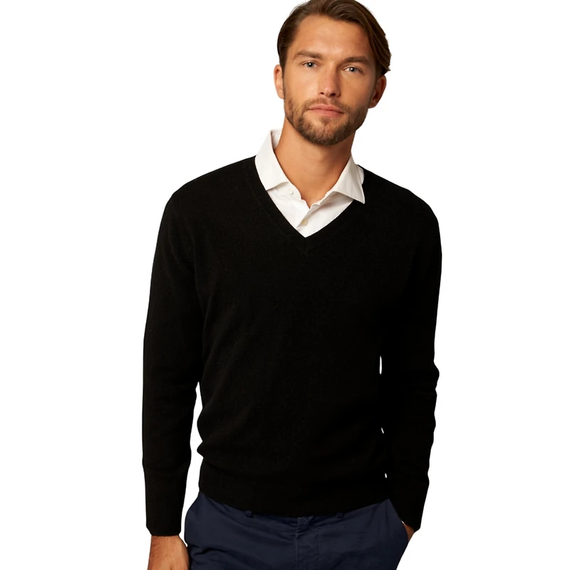 Bellemere New York Men's Solid V-Neck Merino Sweater