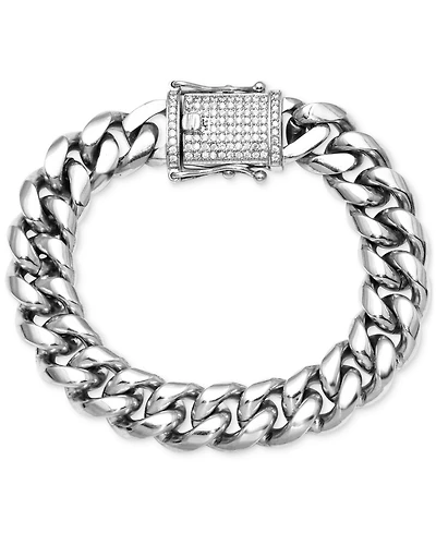 Men's Diamond Pave Clasp Curb Link Bracelet (1/2 ct. t.w.) in Stainless Steel