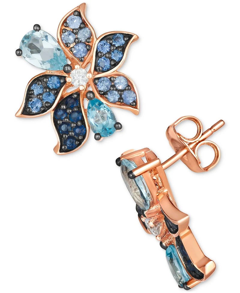 Le Vian Multi-Gemstone (2-1/20 ct. t.w.) & Vanilla Diamond (1/10 ct. t.w.) Pear & Pave Flower Stud Earrings in 14k Rose Gold