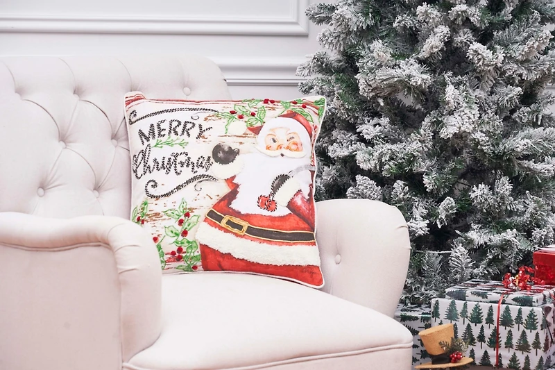 Merry Christmas Santa 18" x 18" Printed and Embroidered Throw Pillow