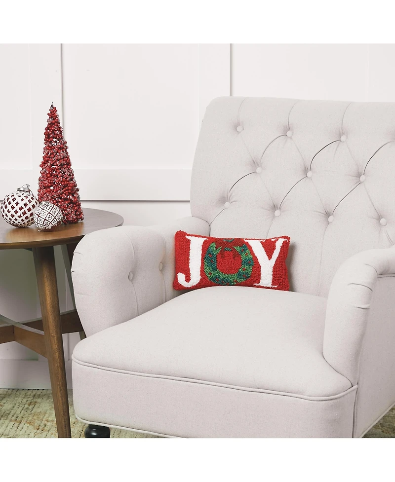 6" x 12" Joy Wreath Hooked Petite Throw Pillow