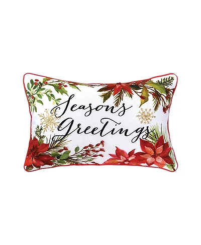 Seasons Greetings Poinsettia Printed and Embroidered Throw Pillow