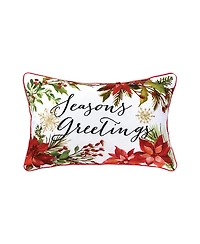 Seasons Greetings Poinsettia Printed and Embroidered Throw Pillow