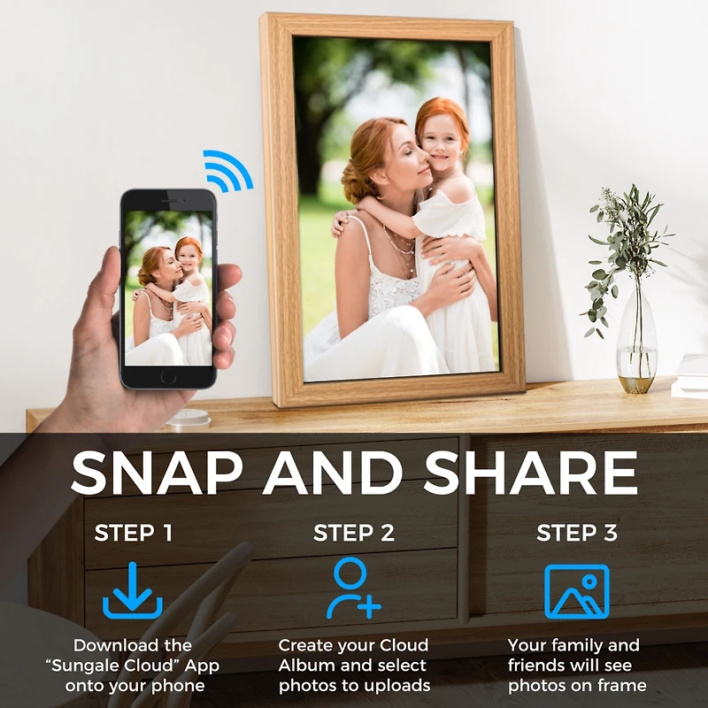21in Cloud Frame Digital Photo Frame - Easy Photo Share App- 20GB Cloud Storage, Auto-Rotate.