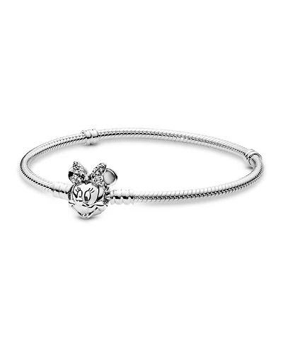 Pandora Cubic Zirconia Disney Pave Minnie Mouse Clasp Snake Chain Bracelet