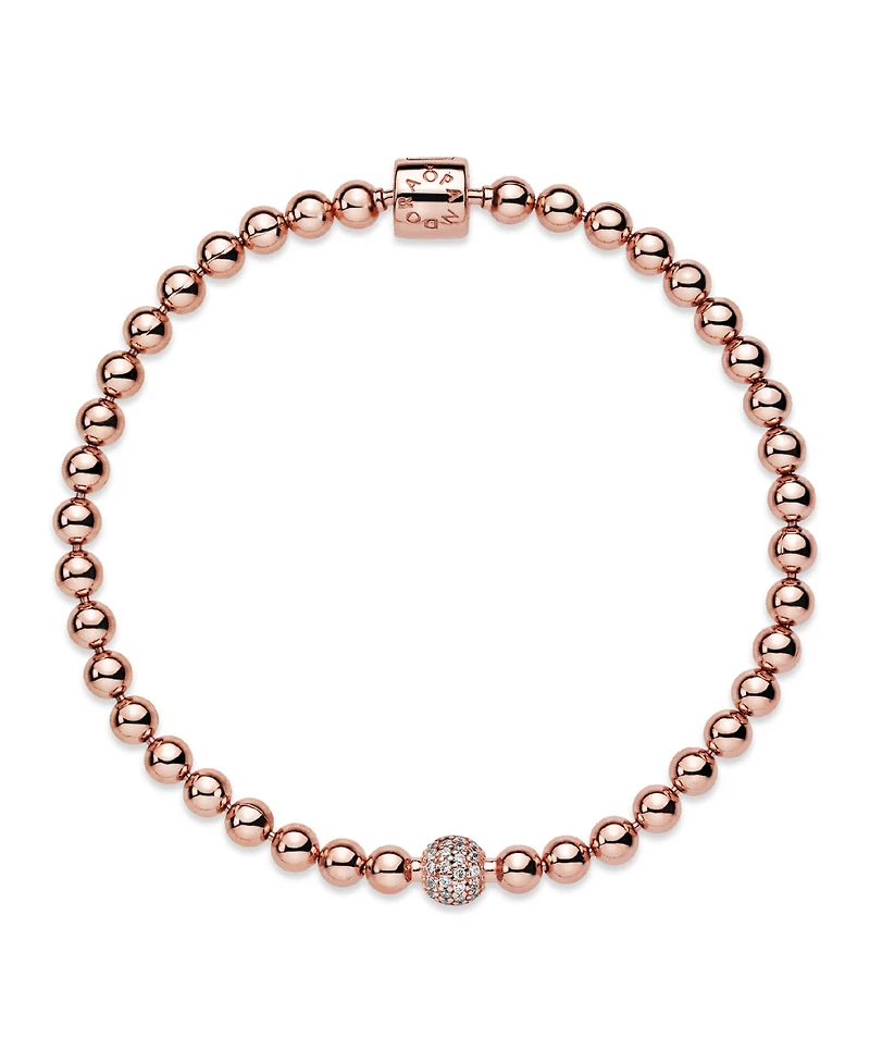 Pandora Cubic Zirconia 14K Rose Gold-Plated Beads Pave Bracelet