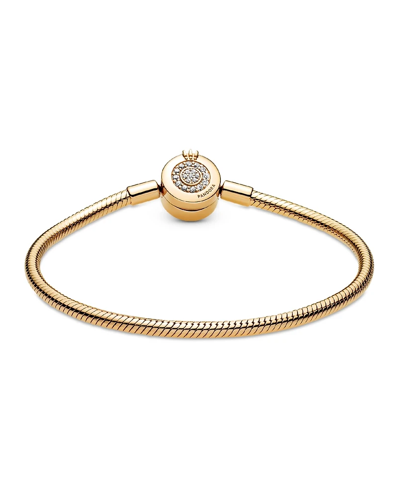 Pandora Moments Cubic Zirconia 14K Gold-Plated Sparkling Crown O Snake Chain Bracelet