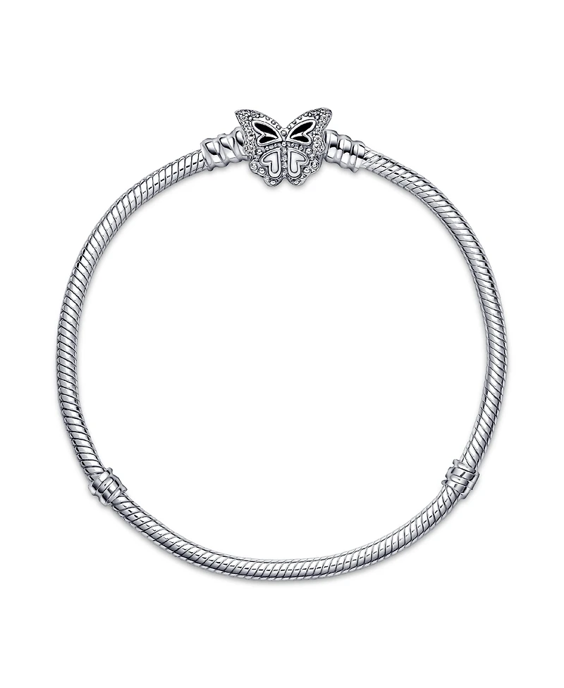 Pandora Moments Cubic Zirconia Butterfly Clasp Snake Chain Bracelet