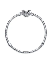 Pandora Moments Cubic Zirconia Butterfly Clasp Snake Chain Bracelet